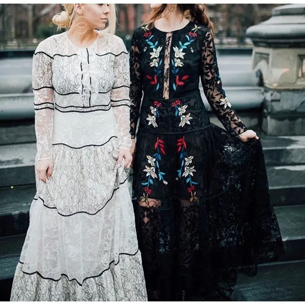 Sachin & Babi Noir Dream Embroidered Lace Trumpet Dress Black Floral Gown 14 - Image 3