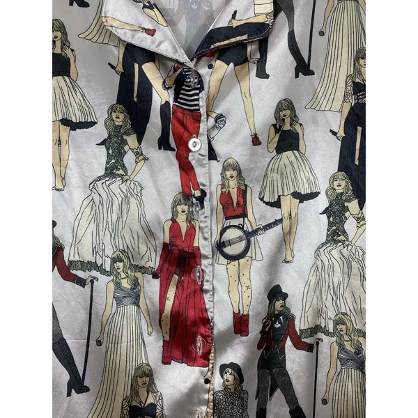 Taylor Swift Pajama Shirt Size M Multicolored AOP Red Taylor's Version Eras - Image 4