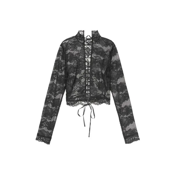 $79 Sz M Victoria Secret Lingerie Top Crop Long Sleeve Lace Up Back Allover Lace - Image 2