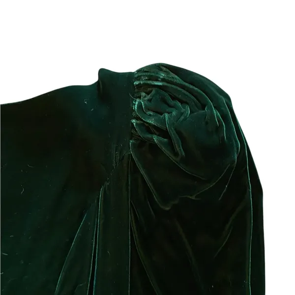 Vintage Forest Green Velvet Rhinestone Backless Bow dress Gown 40s black Tie - Image 14