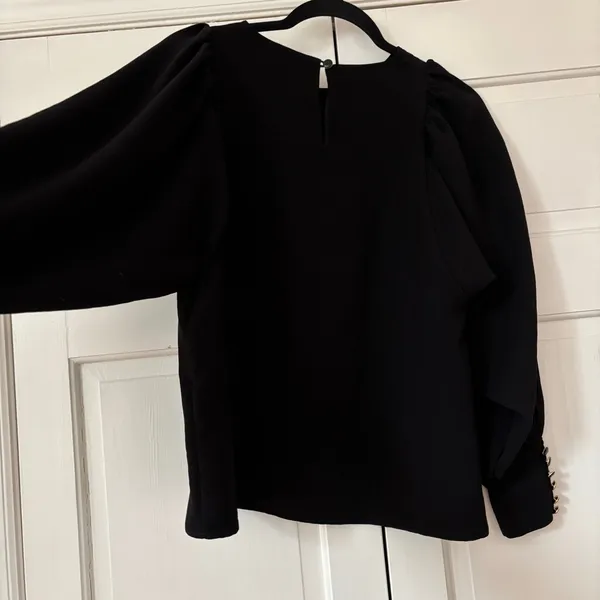Sézane Bénédicte Blouse Black FR 34 US 2 Small‎ Boho Balloon Sleeve Crepe Top - Image 13