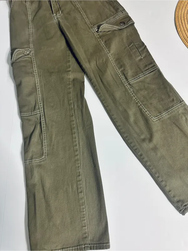 Y2K 90s Green Utility Cargo Pants Size 9/10 Stretch Military - Image 7