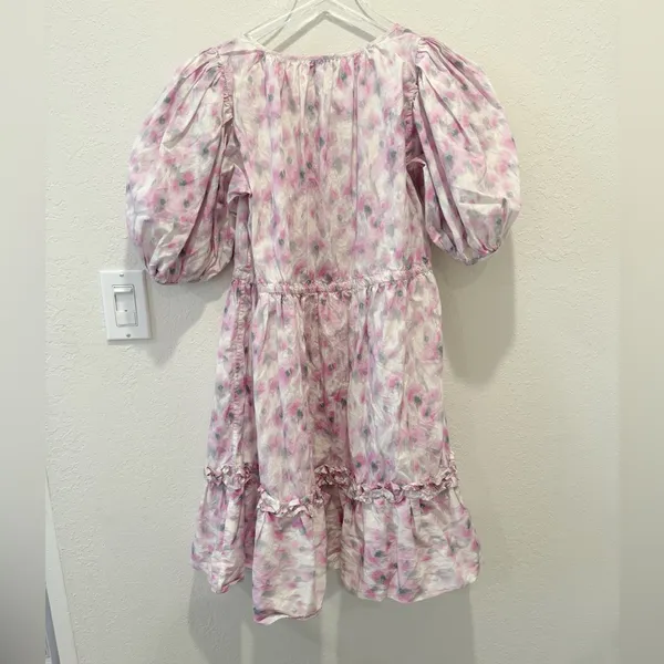 & OTHER STORIES Tiered Puff‎ Sleeve Mini Dress Lavender Floral XS - Image 4