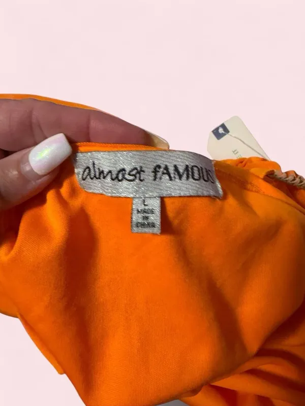 Almost Famous Bright Orange Ruched Maxi Dress with Spaghetti Straps - Image 3