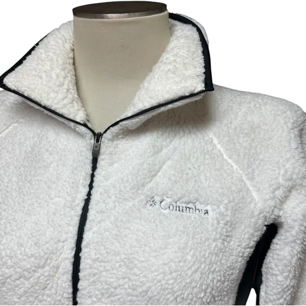 Columbia Sherpa Fleece Jacket Coat White Green Medium - Image 3