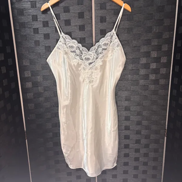 Vtg Delicates Slip Dress‎ Women L Ivory Lace Sequin Pearl Satin Bridal Club Date - Image 2
