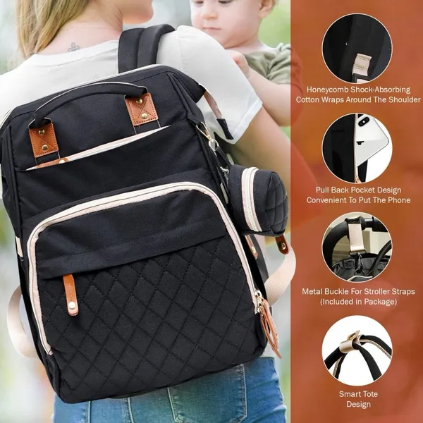 Akshomz Diaper Bag Backpack with Changing Station, Black Tan NEW - Image 9