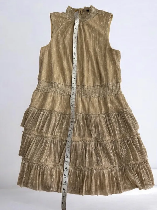 Express Metallic Gold Ruffled Mini Dress - Image 4