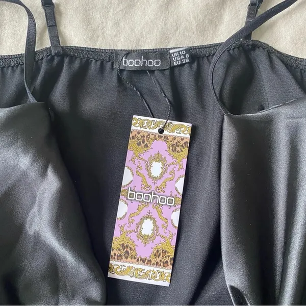 NWT Boohoo Black Satin Cowl Neck‎ Top - Image 2
