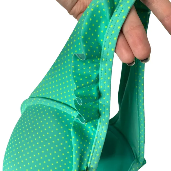 aerie Nina Polka Dot Ruffle Halter Padded Bikini Top 36D Green Retro Swimwear - Image 3
