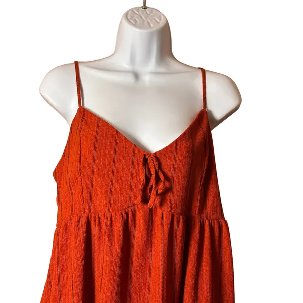 MiAmi Francesca's Women Mini‎ Dress L Rust Orange Striped Tie Front Boho Pockets - Image 2