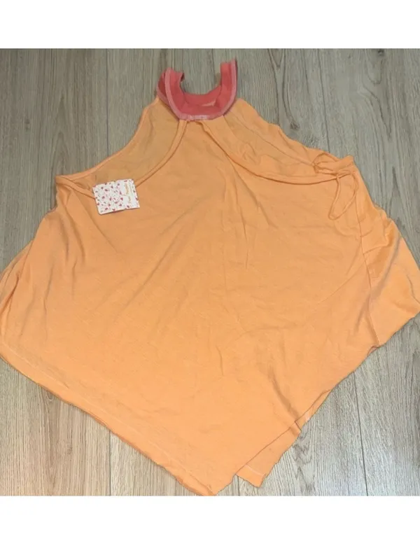 Free People Sleeveless High Neck Tank Peach with Coral Trim sleeveless shirt top - Image 2