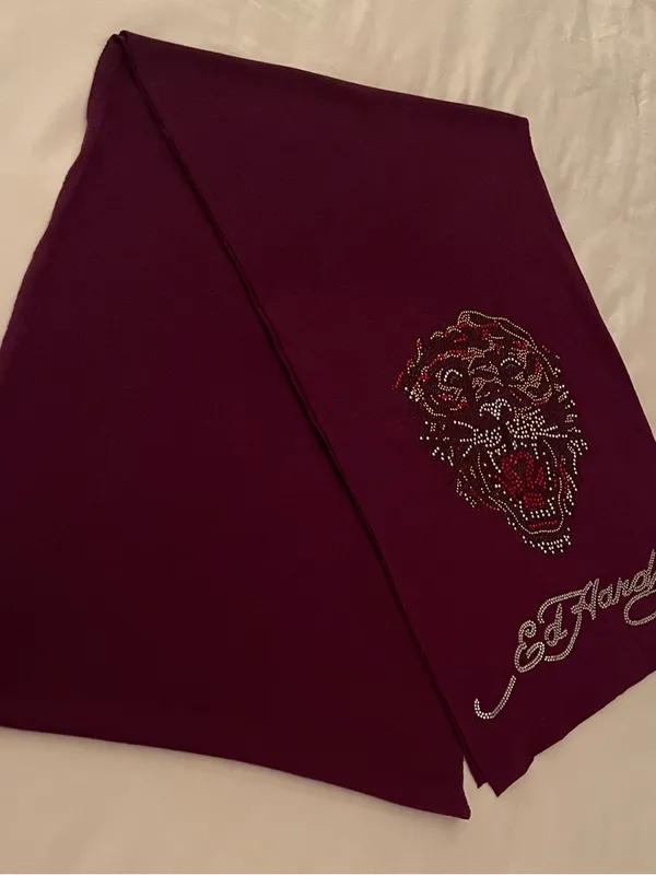 AUTHENTIC Ed Hardy Rhinestone Tiger Scarf - DEEP PURPLE Y2K GRAIL - Image 5