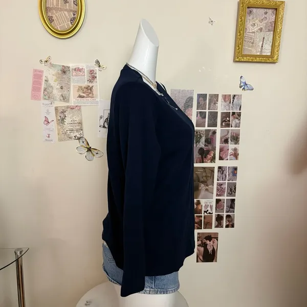 Lauren Ralph Lauren Dark Navy Blue Long Sleeve Crew Neck Knit Top with RL Monogr - Image 2