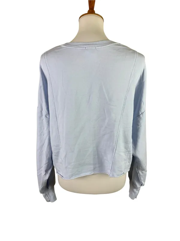 Offline By Aerie Light Blue Cropped Sweatshirt M Oversized Raw Hem Pullover - Image 3