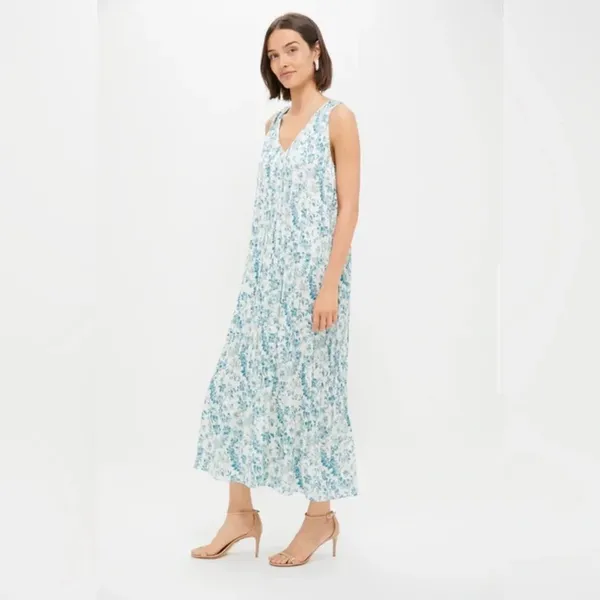 Tuckernuck Jardin De Fleurs Plisse Crinkle Alina Dress Blue Floral Midi NWT - Image 5