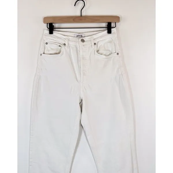 AGOLDE Womens Jeans White Riley High Rise Straight Crop Denim Button Fly Size 27 - Image 8