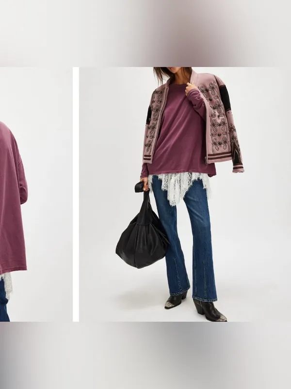 NWOT Free People We The Free Nina Long-Sleeve Tee - maroon wine - XS - Image 5