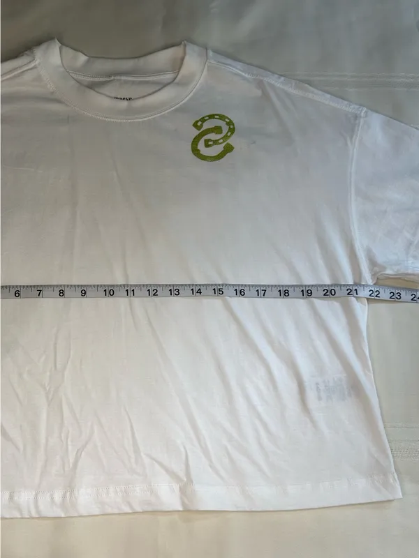 Maeve White Boxy Crop Tee with Lime Green Emblem 100% Cotton - Image 8