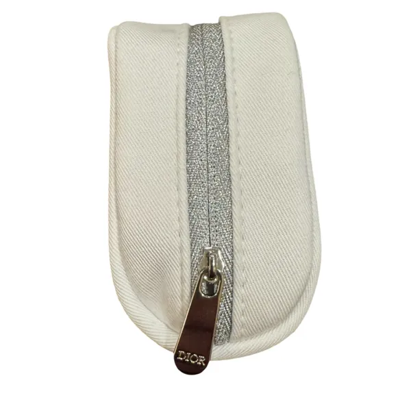 Christian Dior Canvas Cosmetic Makeup Zipper Bag Pouch Clutch - White - Image 4