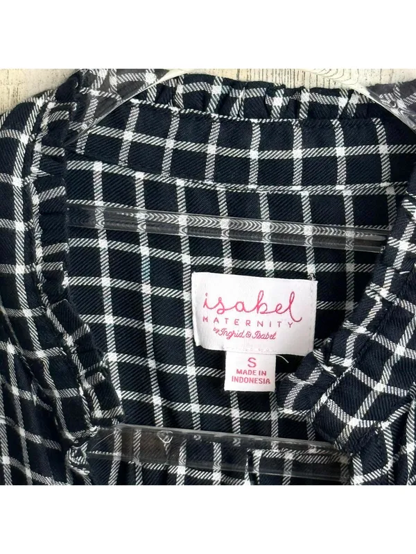 Isabel Maternity Womens Small Black White Plaid Babydoll Top - Image 2