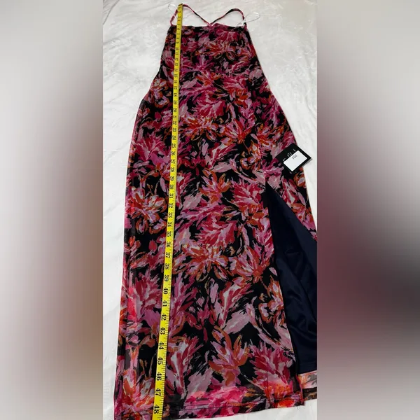 🩷Lulu's‎ My Favorite Attention Navy Blue Floral Mesh Lace-Up Midi Size Medium - Image 9