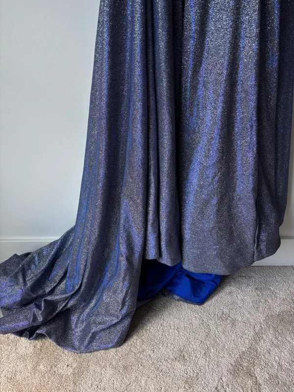Sherri Hill Formal Royal Blue Silver Glitter Gown Criss Cross Back Prom Gala - Image 5