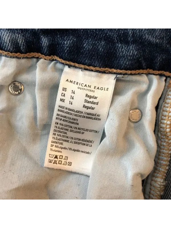 American Eagle Womens Low-Rise Baggy Wide Leg Jeans Size 14 Stretch Raw Hem - Image 6