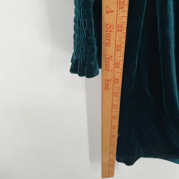 Unbranded Teal Green Velvet Puff Sleeve Wrap Tulip Mini Dress Small - Image 7