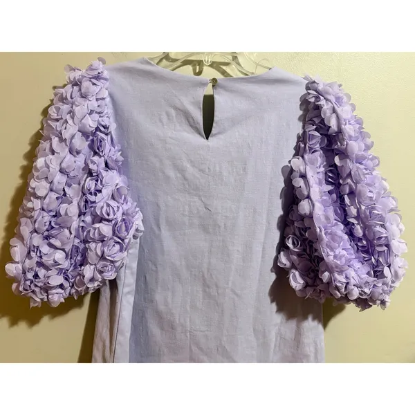 Entro Shift Dress Womens S Lavender New 3D Floral‎ Puff Sleeve V-Neck - Image 9