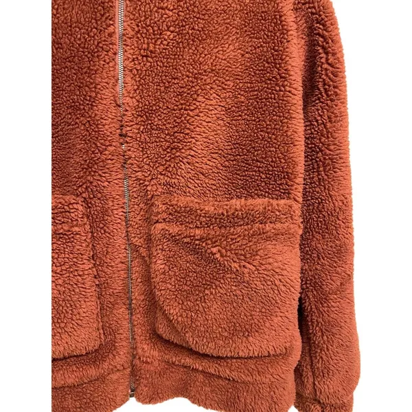 Anthropologie Elodie‎ Faux Sherpa Shearling Teddy Coat Oversized Rust Size Small - Image 4