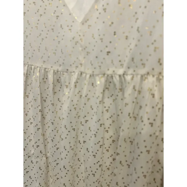 Aritzia Sunday Best White Gold Metallic Foil Dot Babydoll Mini Dress Womens‎ L - Image 2