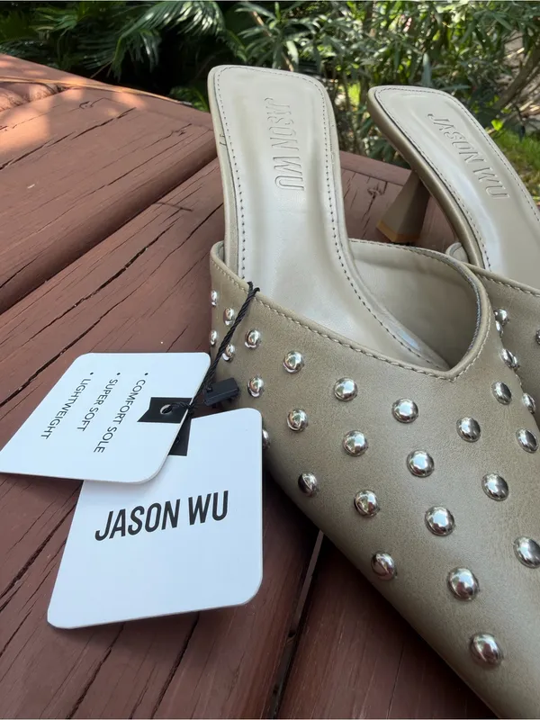 NWT Jason Wu Taupe Studded Pointed Toe Mule Heels Size 8 - Image 3