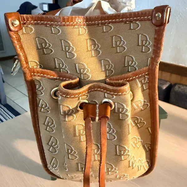 Dooney & Bourke DB Signature Tan Weekender Canvas Tote with Leather Trim - Image 10