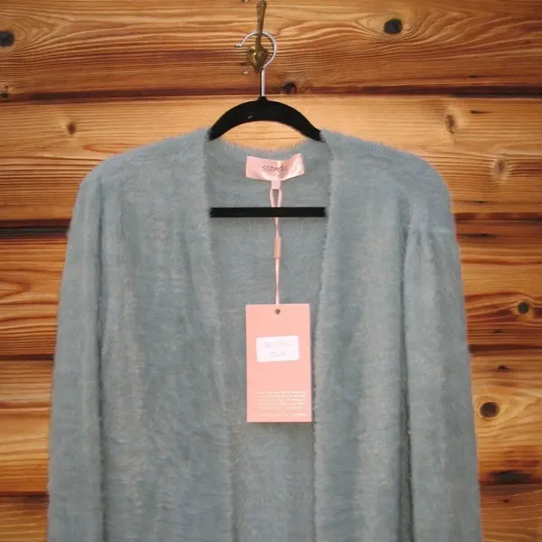 Blue Size S M L Open Front Soft Fuzzy Cardigan Sweater Long Fall Winter Spring - Image 5