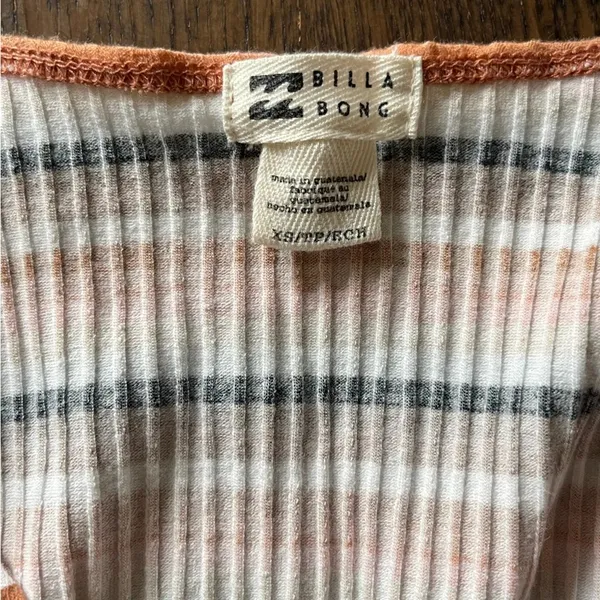 Billabong Long Sleeve Ribbed Cropped Top Deep V-neck Striped Size XS - Image 3