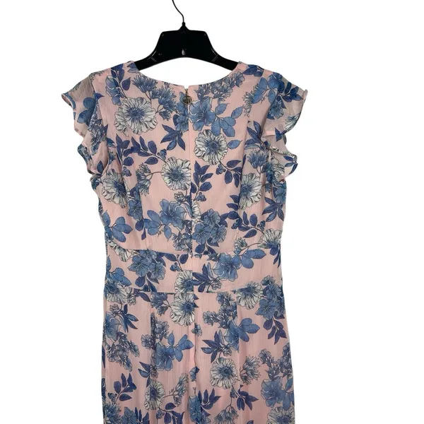 Tommy Hilfiger Pink Blue Floral Sheer Overlay Midi Dress Flutter Sleeve V-neck 6 - Image 8