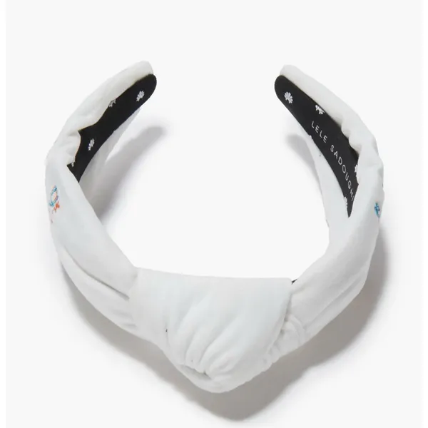 Lele Sadoughi Miami Dolphins Embroidered Knotted Headband NWT Ivory Velvet - Image 2