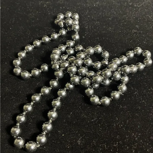 Genuine Hematite Bead Necklace Beautifully Hand Knotted Heavy 35" - Image 4