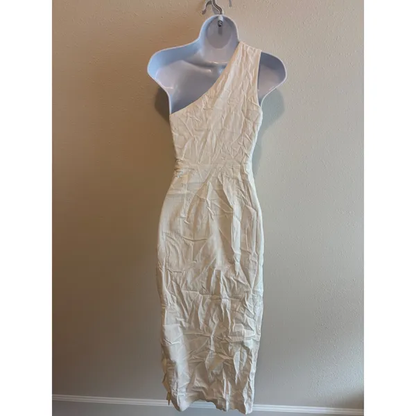 Lulus Poised in Positano‎ One Shoulder Dress Womens XS White Midi Slit - Image 6