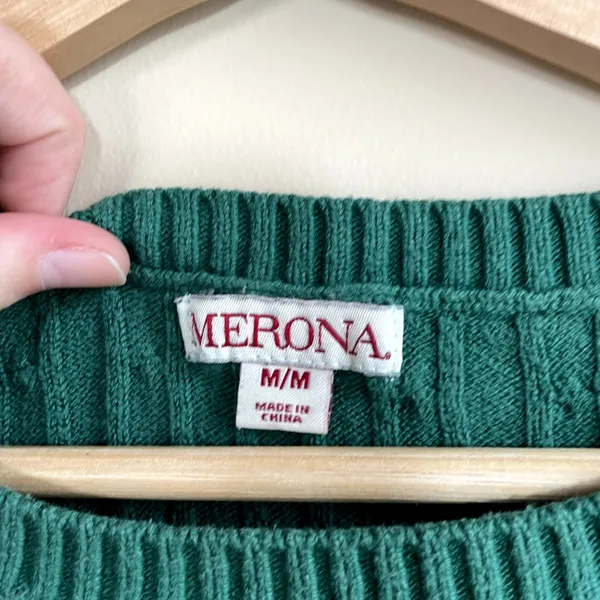 Merona green knit crewneck sweater‎ women's size medium cotton rayon top casual - Image 3