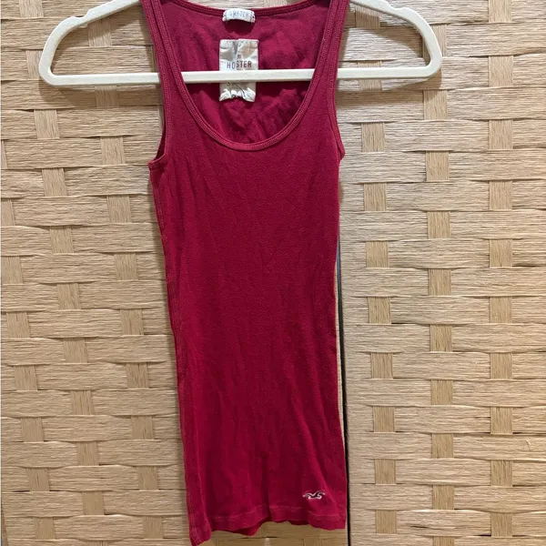 Y2K Hollister Burgundy Ribbed Tank Top Fitted Stretch Cami Small Elena Gilbert - Image 3