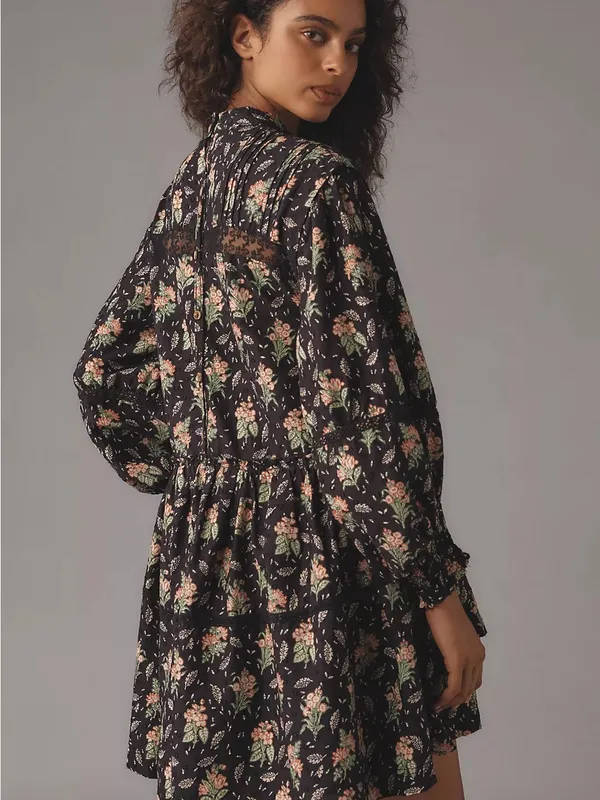 Anthropologie Pilcro Swing Mini Dress Womens Large Black Floral NWT Lace - Image 3
