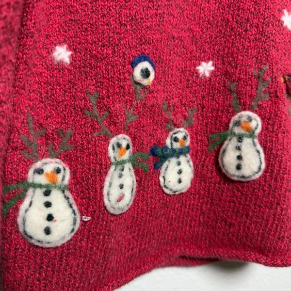 VTG Northern Isles Women Sweater M Red Snowman Snowflake Felted Holiday Festive - Image 5