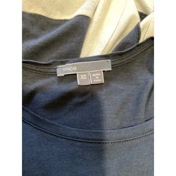 Vince Navy Blue White Colorblock Short Sleeve Top XS Crew Neck Cuffed Sleeve - Image 4