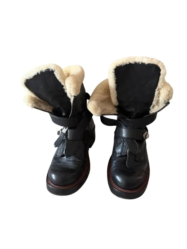 COACH Women’s Black Leather Zip Moto Boots Size 7 - Image 11