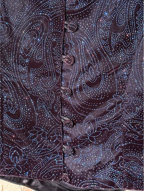 Vintage Warren Petites Black Velvet Evening Top Sparkly Paisley Pattern Small - Image 7
