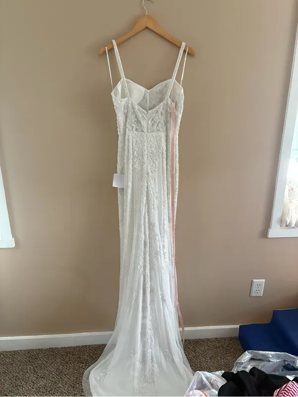 Lulus Momentous Love White Beaded Bustier Mesh Mermaid Maxi Dress Size Medium - Image 6