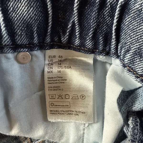 H&M Womens Cuffed Blue Jean Shorts Paperbag High Rise Elastic Waist Tie Belt 14 - Image 5