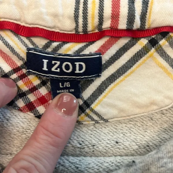 IZOD Cottagecore preppy southern soft crewneck top W layered plaid tie detail L - Image 5